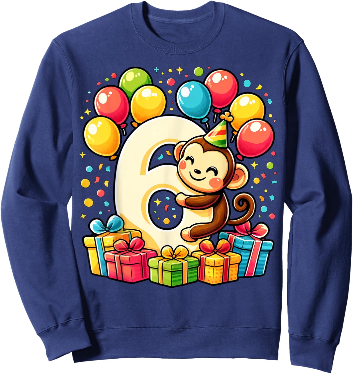Bday sixth Boys, Girls, Kids age six 6th birthday Monkey Sweatshirt - Sweatshirt | Navy