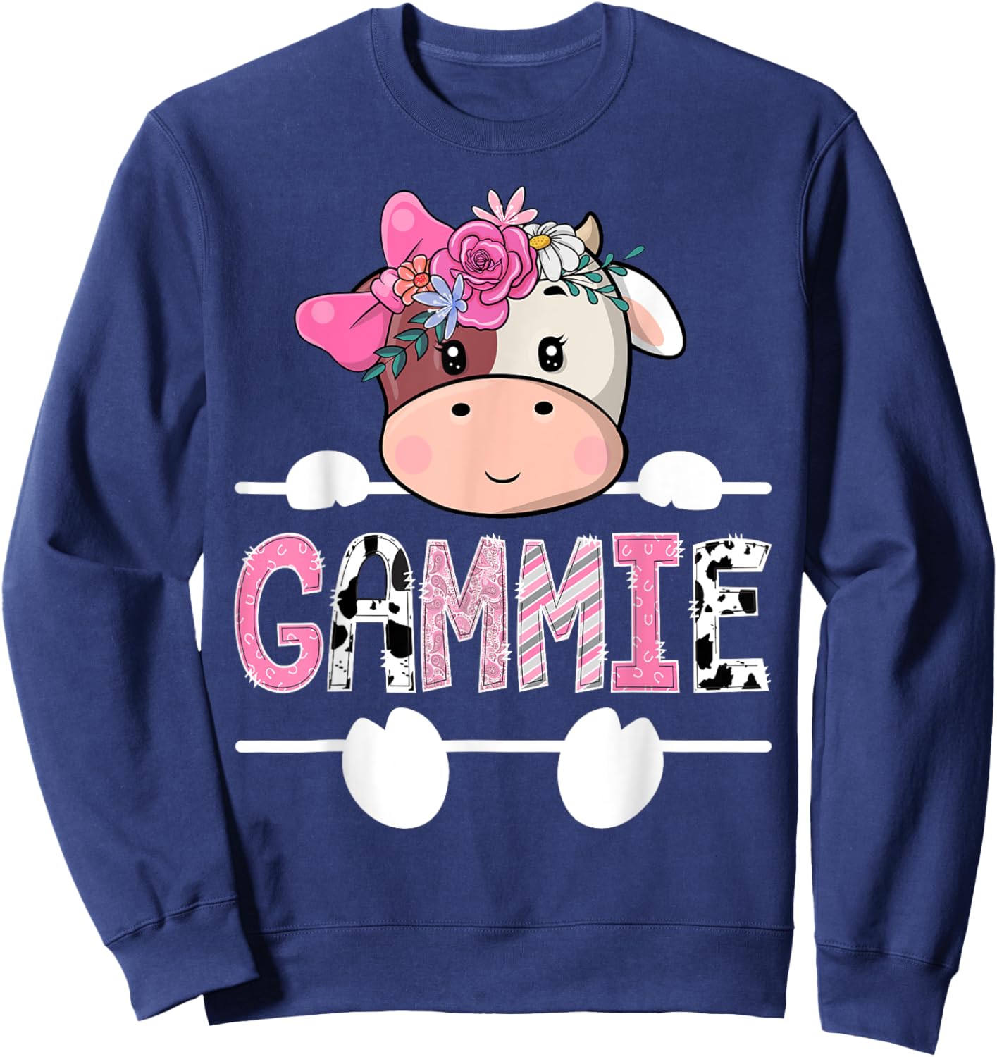 Gammie Of The Birthday Girl Pink Cute Cow Matching Sweatshirt - Sweatshirt | Navy