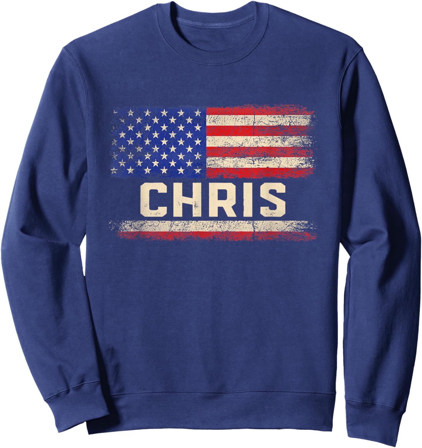 Chris First Name Shirt Chris Name American Flag Kids Men Sweatshirt - Sweatshirt | Navy