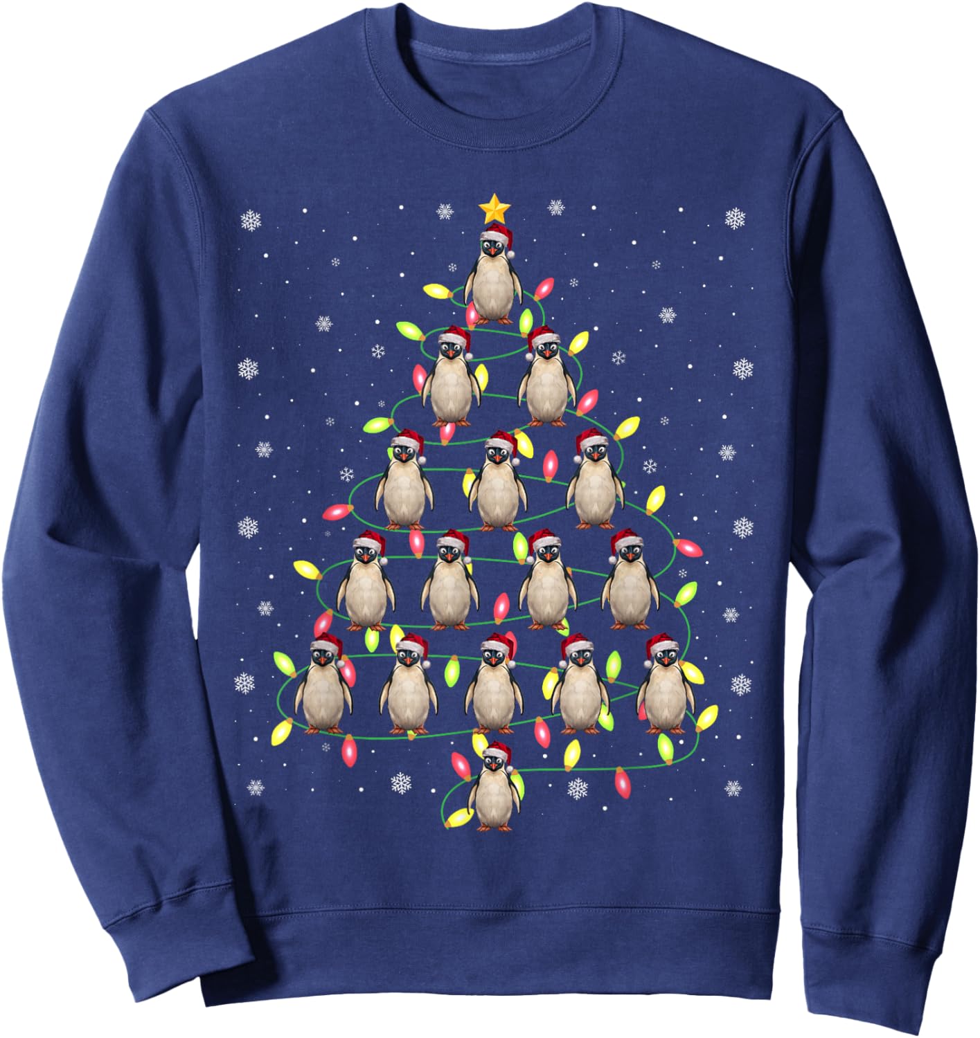 Penguin Santa Christmas Tree Lights Ugly Sweater Style Sweatshirt - Sweatshirt | Navy