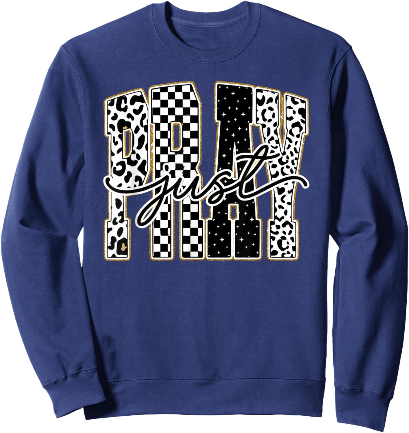 Christian Just Pray Leopard Checkered Sweatshirt - Sweatshirt | Navy