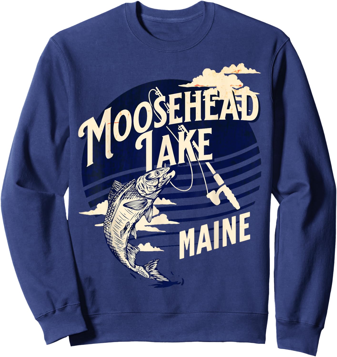 Moosehead Lake Maine Fly Fishing Trout Bass Fisher Souvenir Sweatshirt - Sweatshirt | Navy