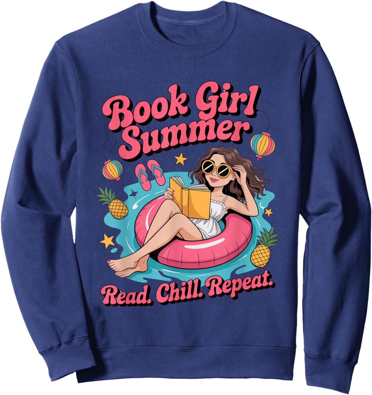 Book Girl Summer Beach Vacation Book Lover Sweatshirt - Sweatshirt | Navy
