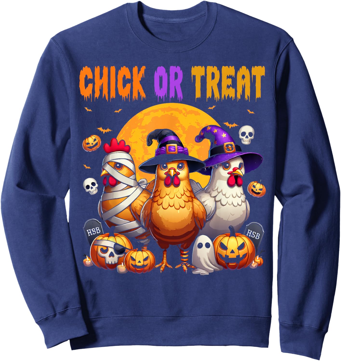 Halloween Chick or Treat Pumpkin Chicken Girl Farmer Sweatshirt - Sweatshirt | Navy