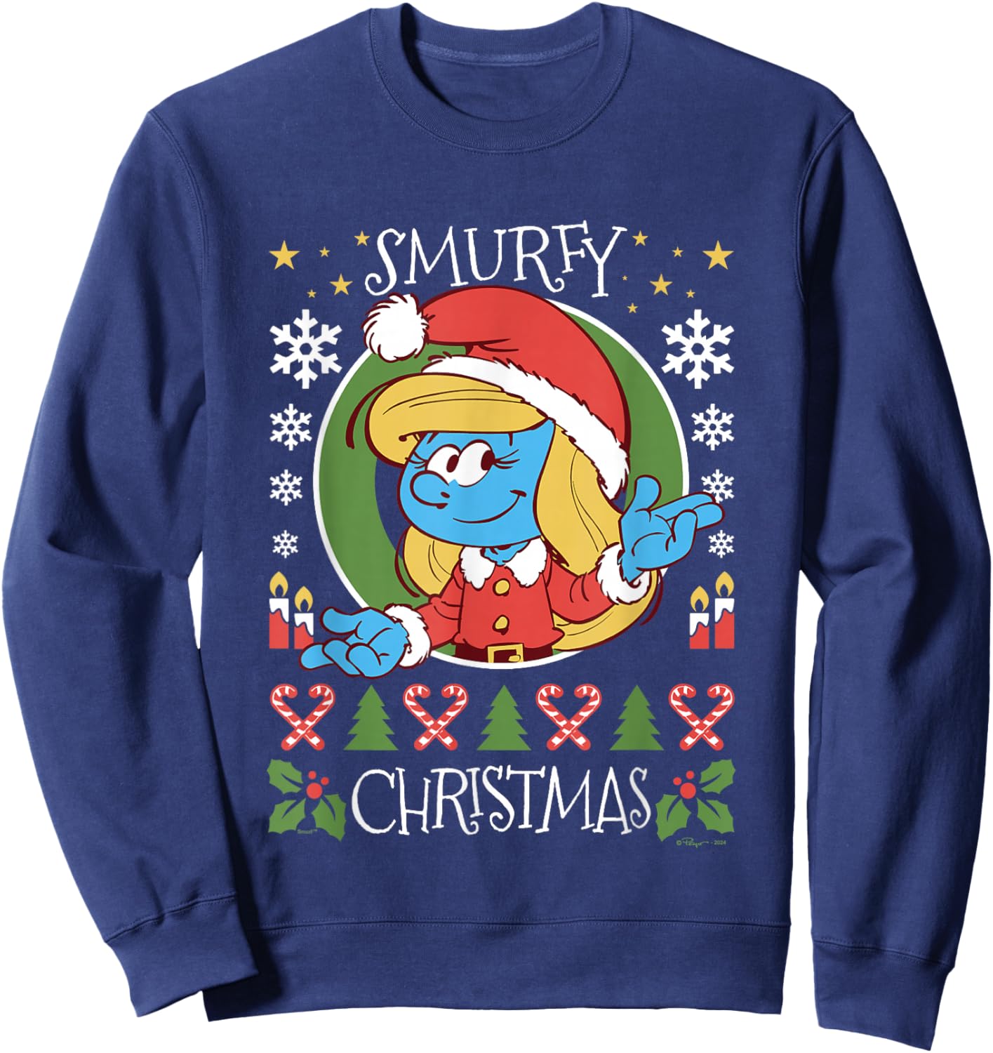 The Smurfs Christmas Smurfy Christmas Smurfette Chest Logo Sweatshirt - Sweatshirt | Navy
