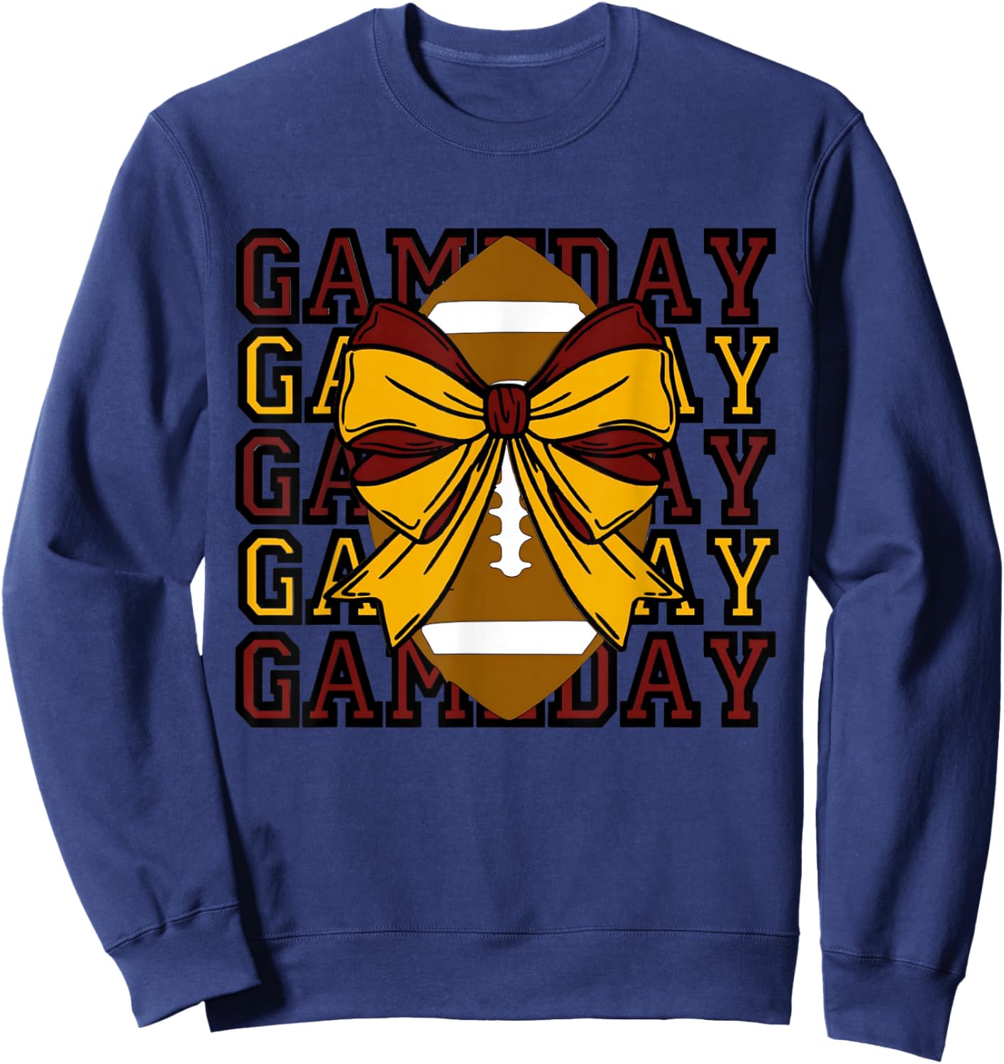 Cute Football Bow Game Day Maroon and Gold Girl Design Sweatshirt - Sweatshirt | Navy