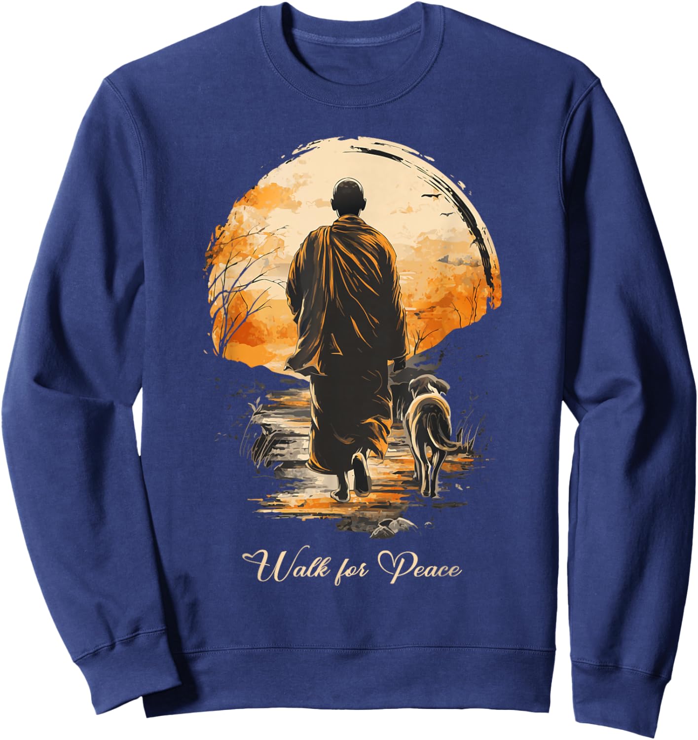 Walk for Peace World Peace Monks Aloka Dog Spiritual Sweatshirt - Sweatshirt | Navy