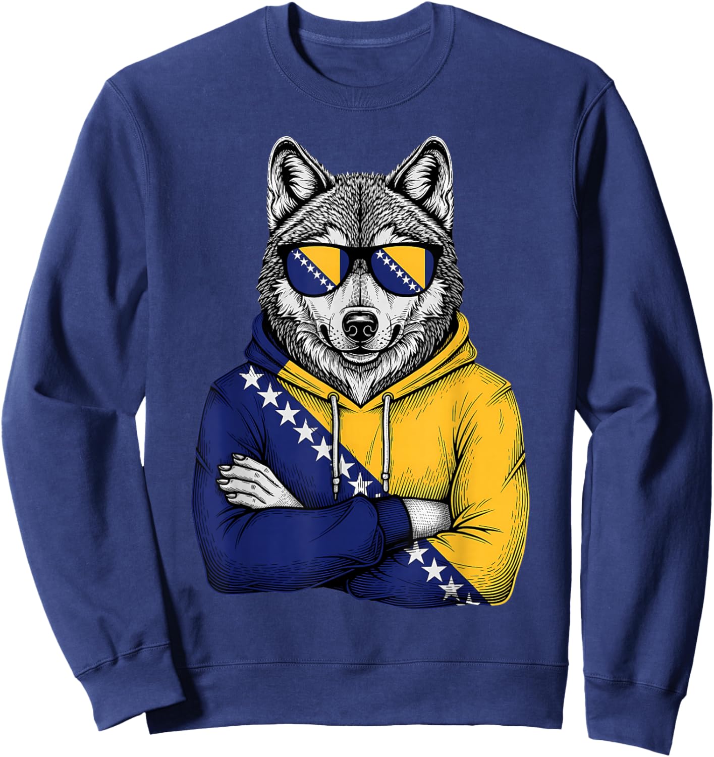 Bosnia and Herzegovina Flag Wolf Bosnian Roots Sweatshirt - Sweatshirt | Navy