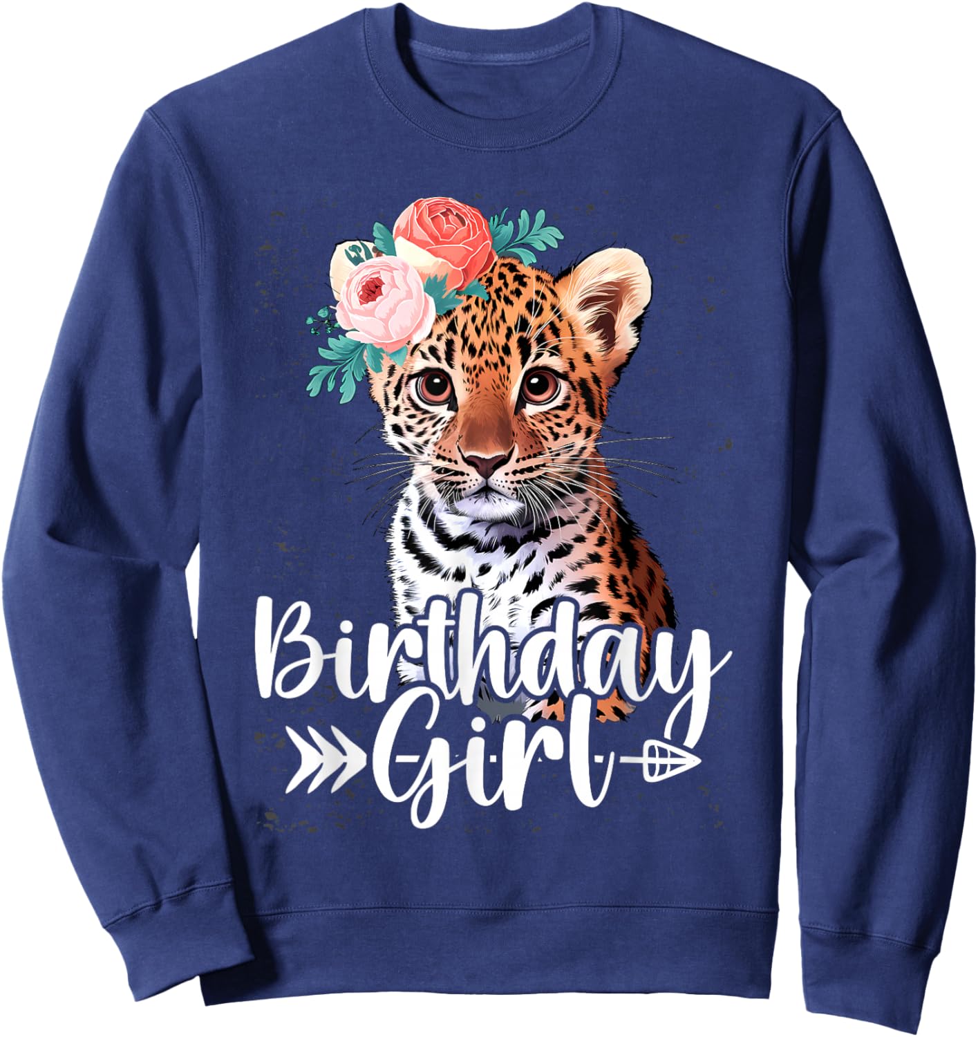 Baby Cheetah Birthday Girl Flowers Zoo Animal Birthday Party Sweatshirt - Sweatshirt | Navy