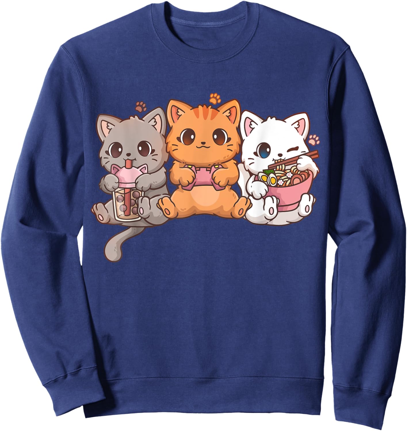Kawaii Gamer Gaming Cat Boba Cat Bubble Tea Ramen Cats Sweatshirt - Sweatshirt | Navy