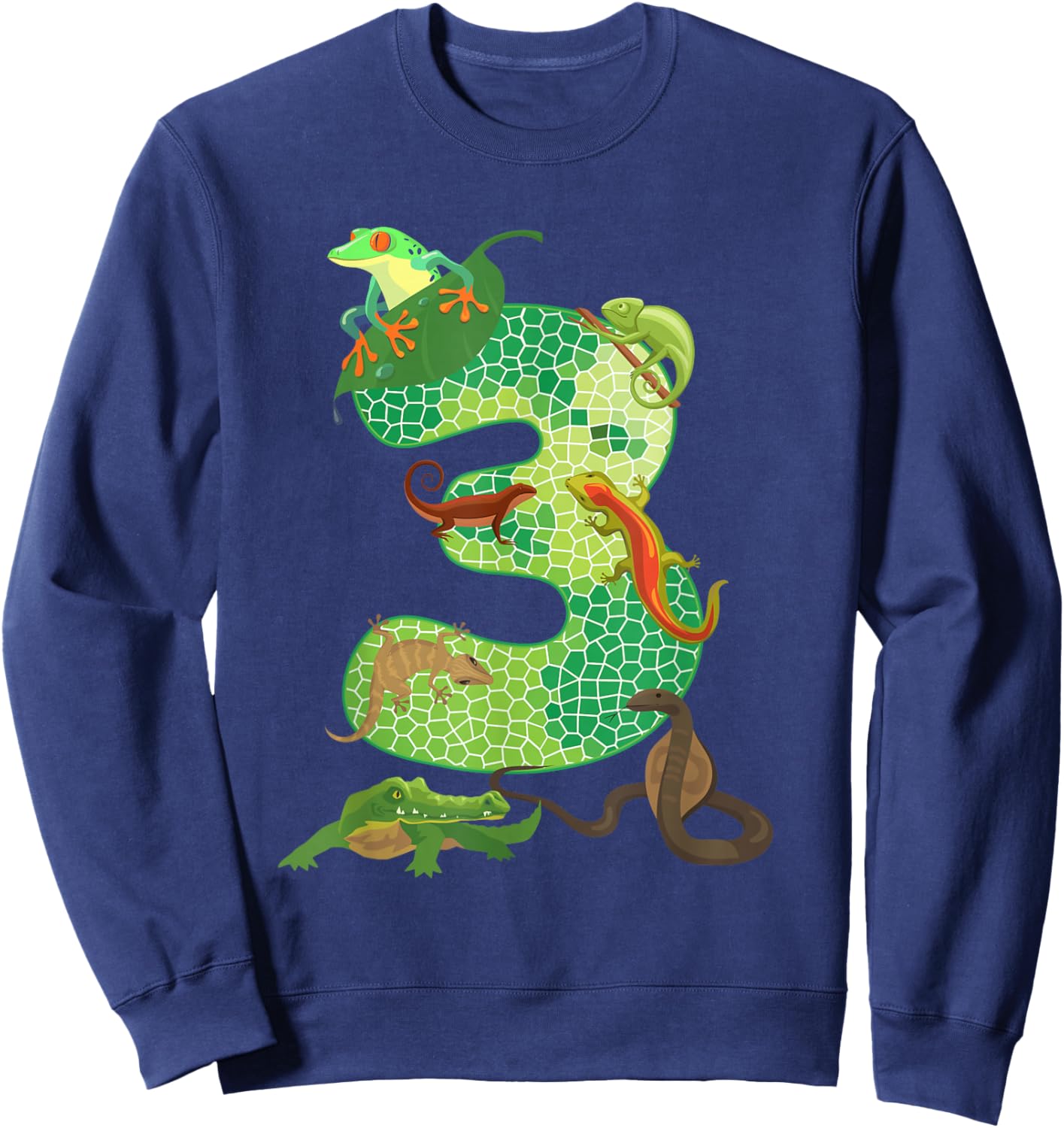 3rd Birthday Reptile Themed 3 Year Old Birthday Party Sweatshirt - Sweatshirt | Navy