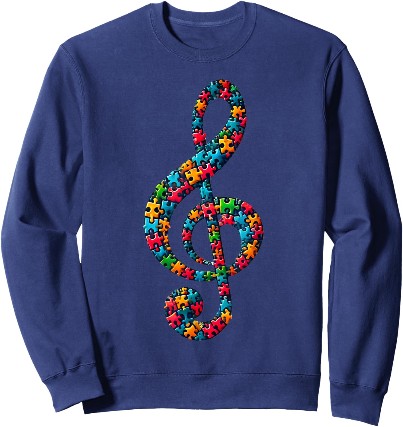 Jigsaw Puzzle Treble Clef Musical Note Music Sweatshirt - Sweatshirt | Navy