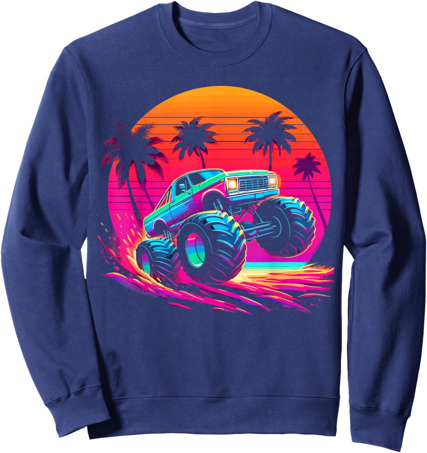 Monster Truck Retro Sunset Monster Truck Sweatshirt - Sweatshirt | Navy