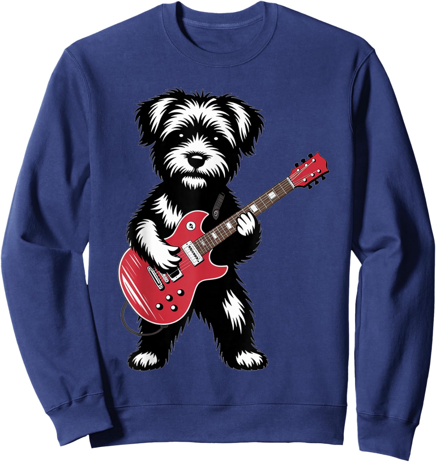 Cute Rock Yorki Dog with Red Electric Guitar Puppy Sweatshirt - Sweatshirt | Navy