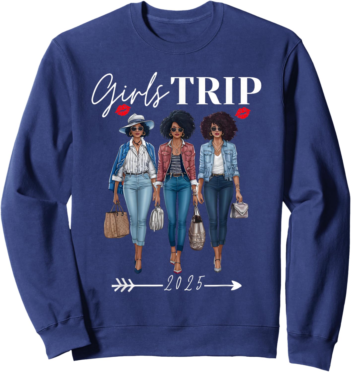 Girls Trip 2025 For Black Melanin Queen on Vacation Women Sweatshirt - Sweatshirt | Navy