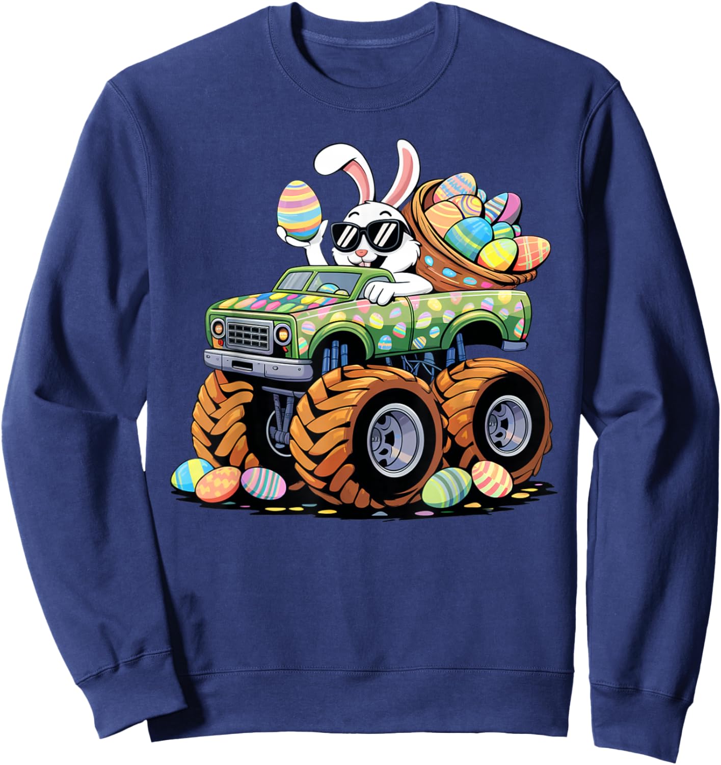 Easter Day Bunny Monster Truck Eggs Cool Rabbit Toddler Boy Sweatshirt - Sweatshirt | Navy