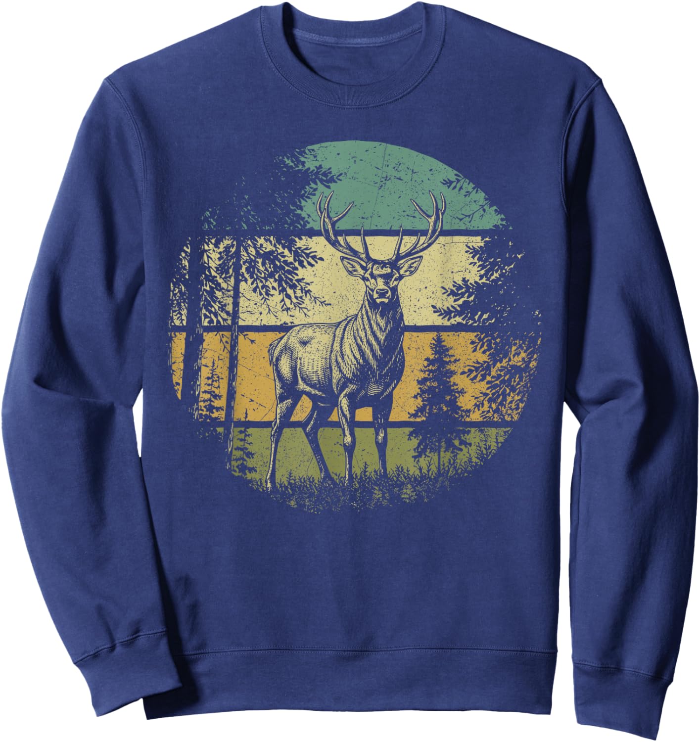 Vintage Deer Retro Forest Wildlife Outdoor Nature Graphic Sweatshirt - Sweatshirt | Navy