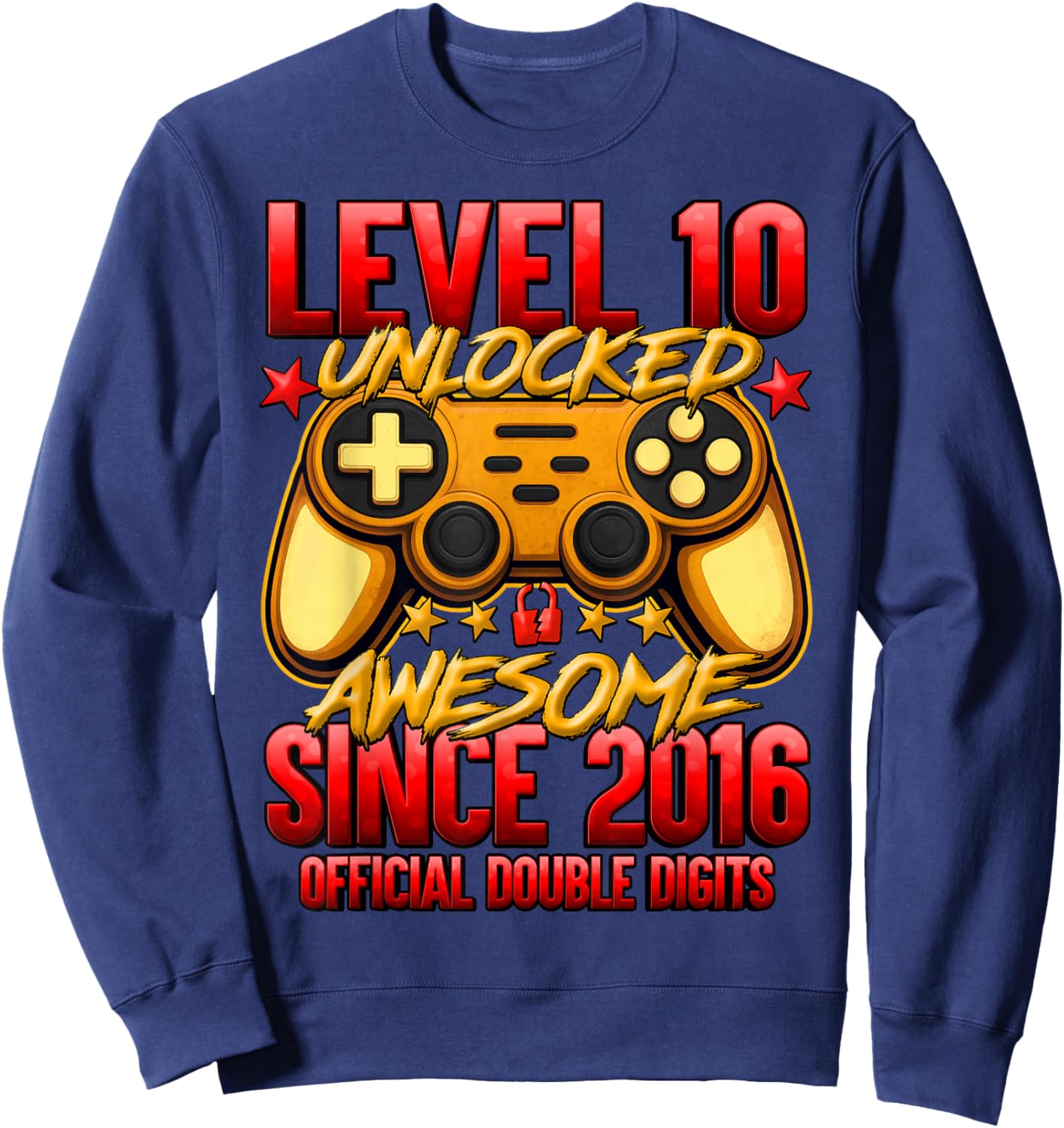 Official Double Digits Level 10 Unlocked 10th Birthday Boy Sweatshirt - Sweatshirt | Navy
