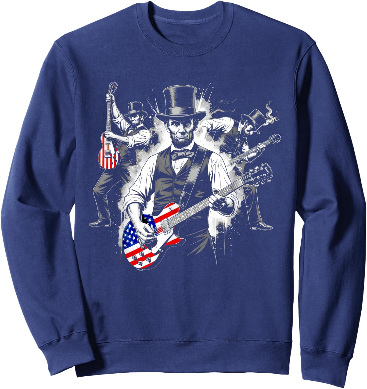 Abraham Lincoln Abe Lincoln Playing Guitar Retro Vintage Sweatshirt - Sweatshirt | Navy