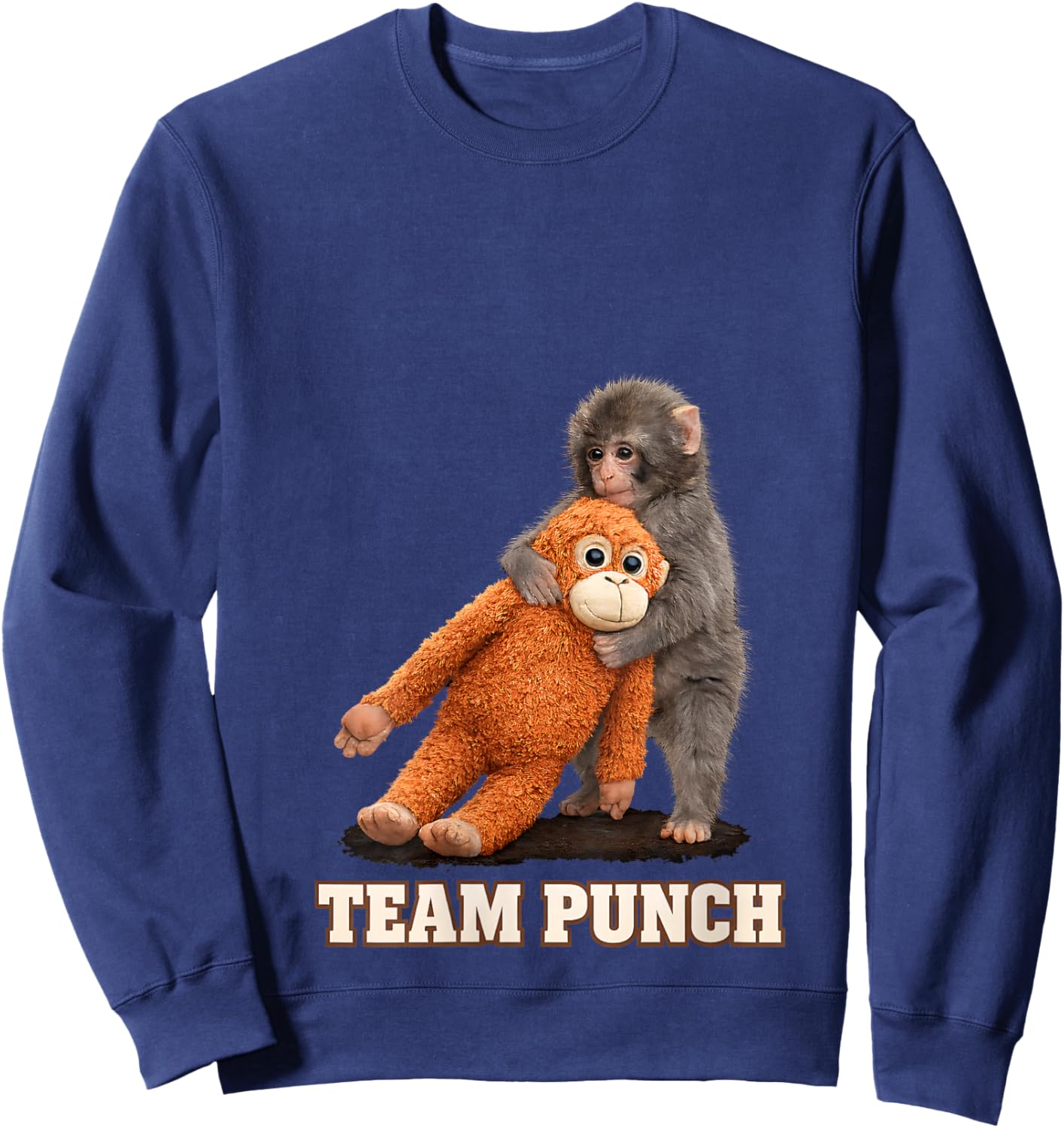 Women's Adorable Monkey Punch Baby Graphic Team Punch Big Love Gifts V-Neck Sweatshirt - Sweatshirt | Navy