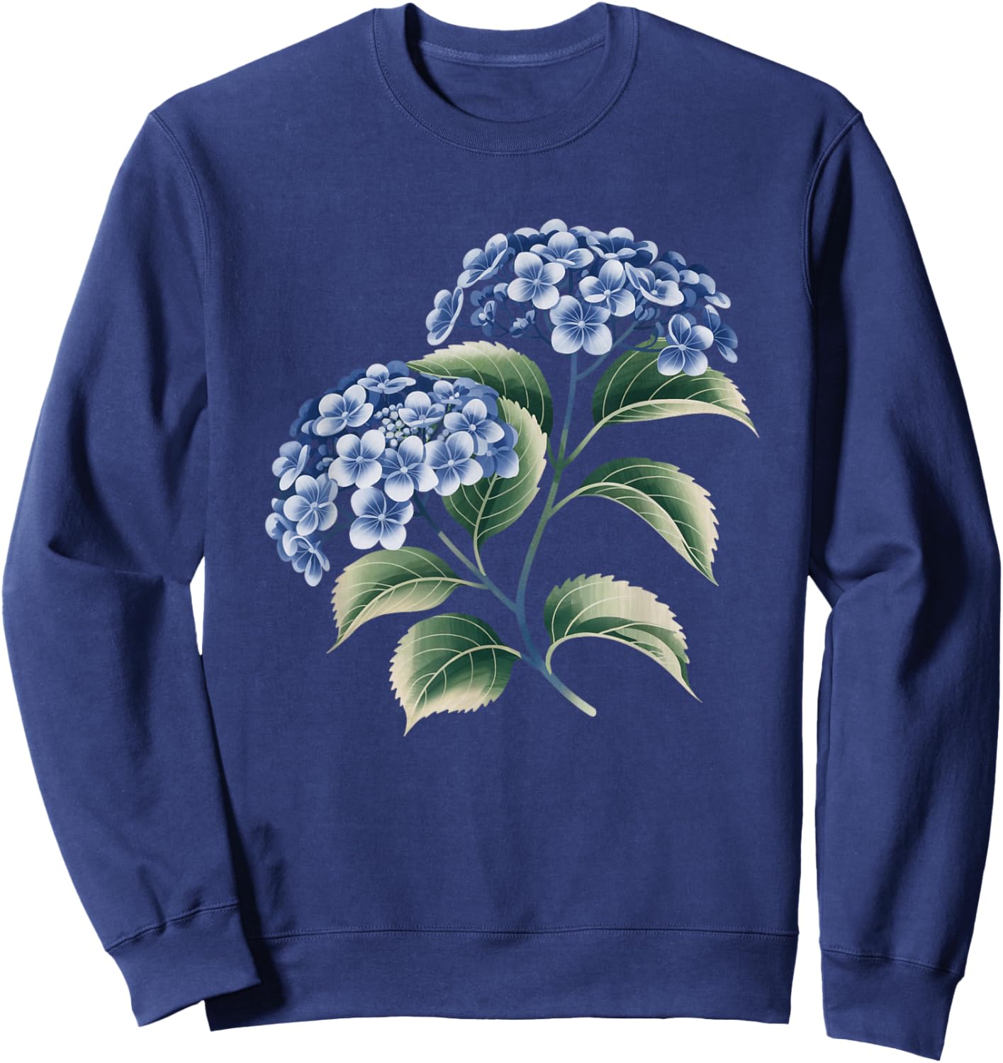 Blue Hydrangea Design Flower Lovers and Hydrangea Sweatshirt - Sweatshirt | Navy