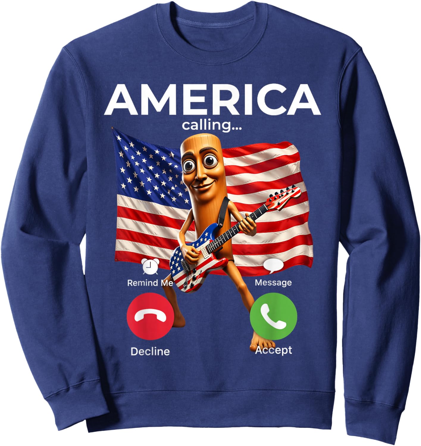 USA Flag Tung Sahur Patriotic Brainrot July 4th Calling Meme Sweatshirt - Sweatshirt | Navy