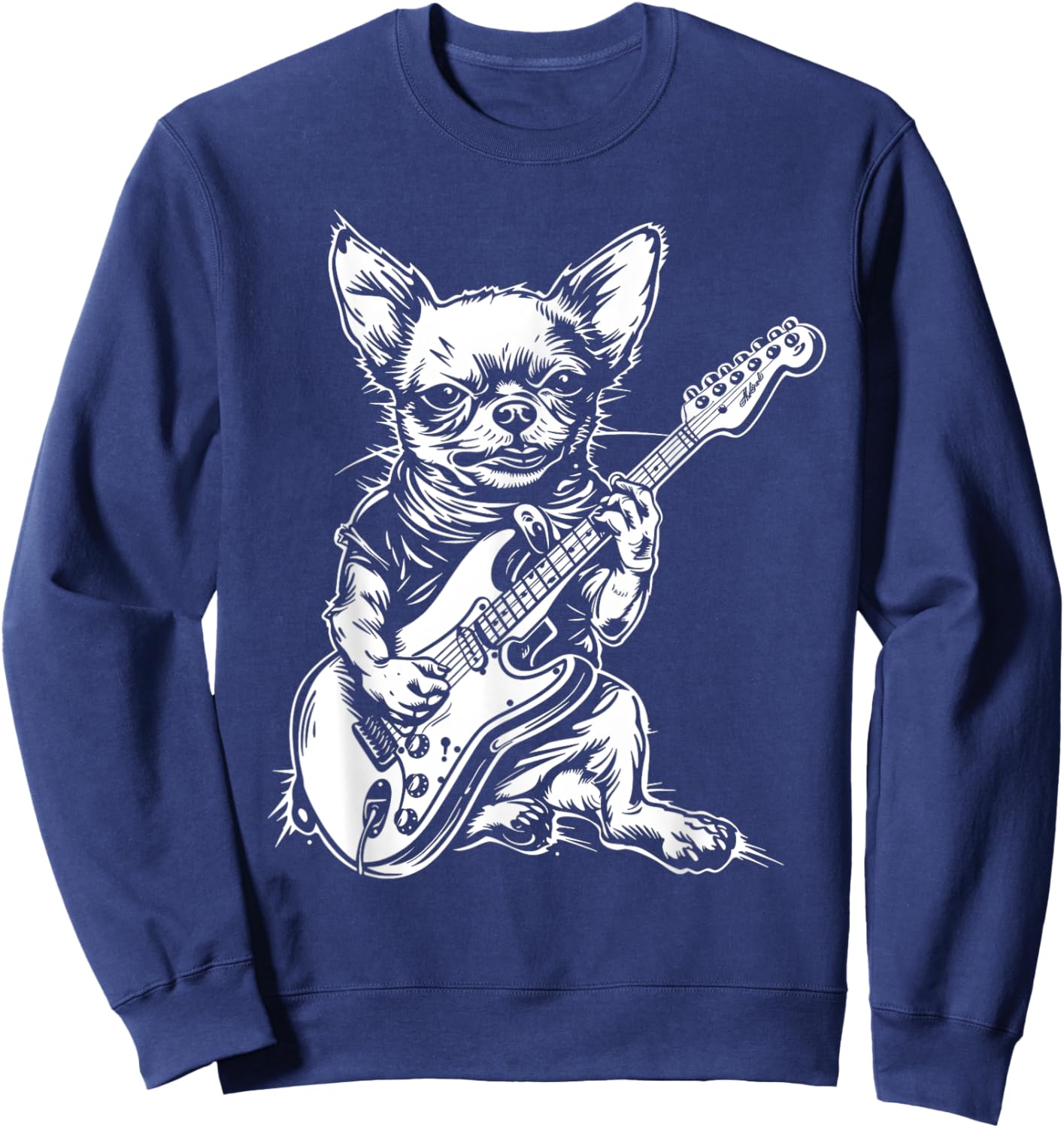 Funny Chihuahua Dog Playing Electric Guitar Rock Dog Dad Sweatshirt - Sweatshirt | Navy