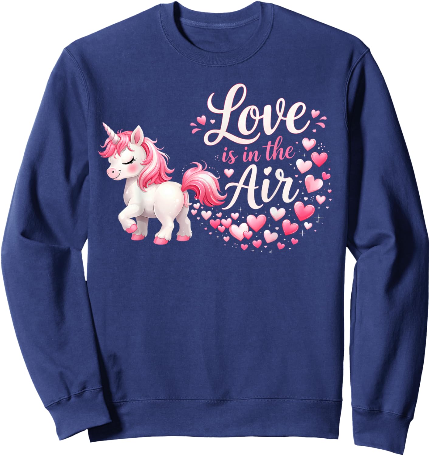 Love is in The Air Valentine's Day Cute Unicorn Farting Hearts Sweatshirt - Sweatshirt | Navy