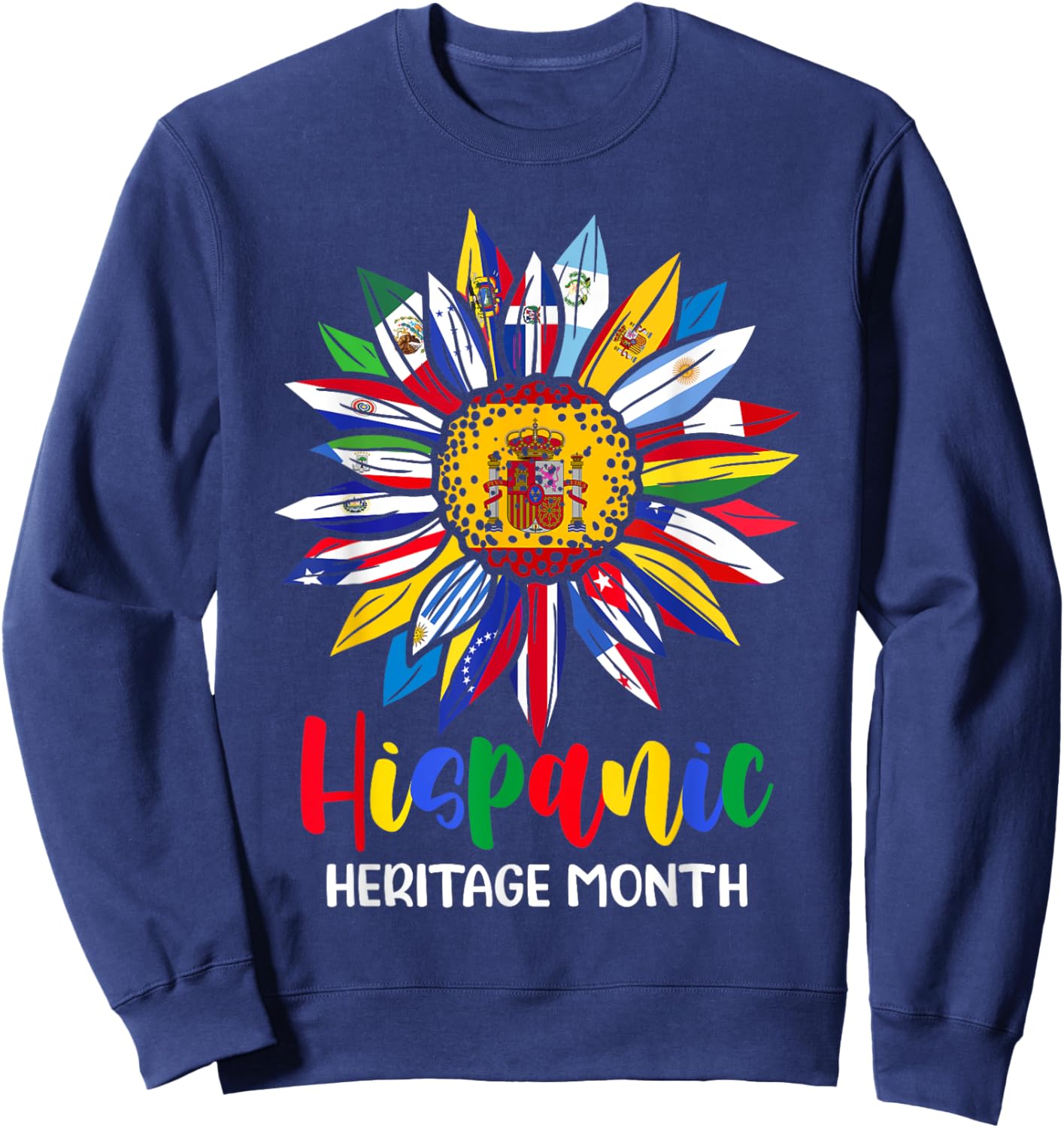 Hispanic Heritage Month Spain Flag Sunflower Latino Flags Sweatshirt - Sweatshirt | Navy