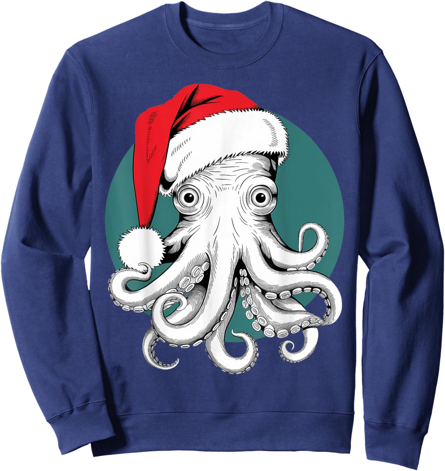 Joyful Octopus Santa on Octopus Christmas Sweatshirt - Sweatshirt | Navy