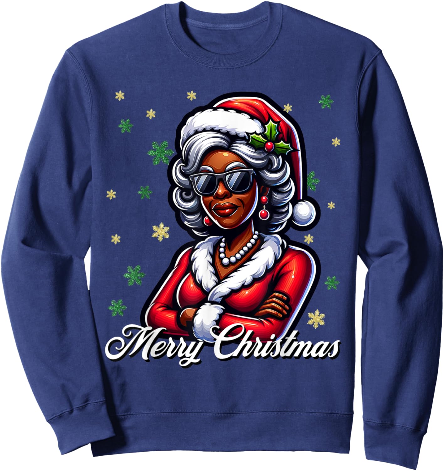 Mrs Santa African American Merry Christmas Melanin Queen Sweatshirt - Sweatshirt | Navy