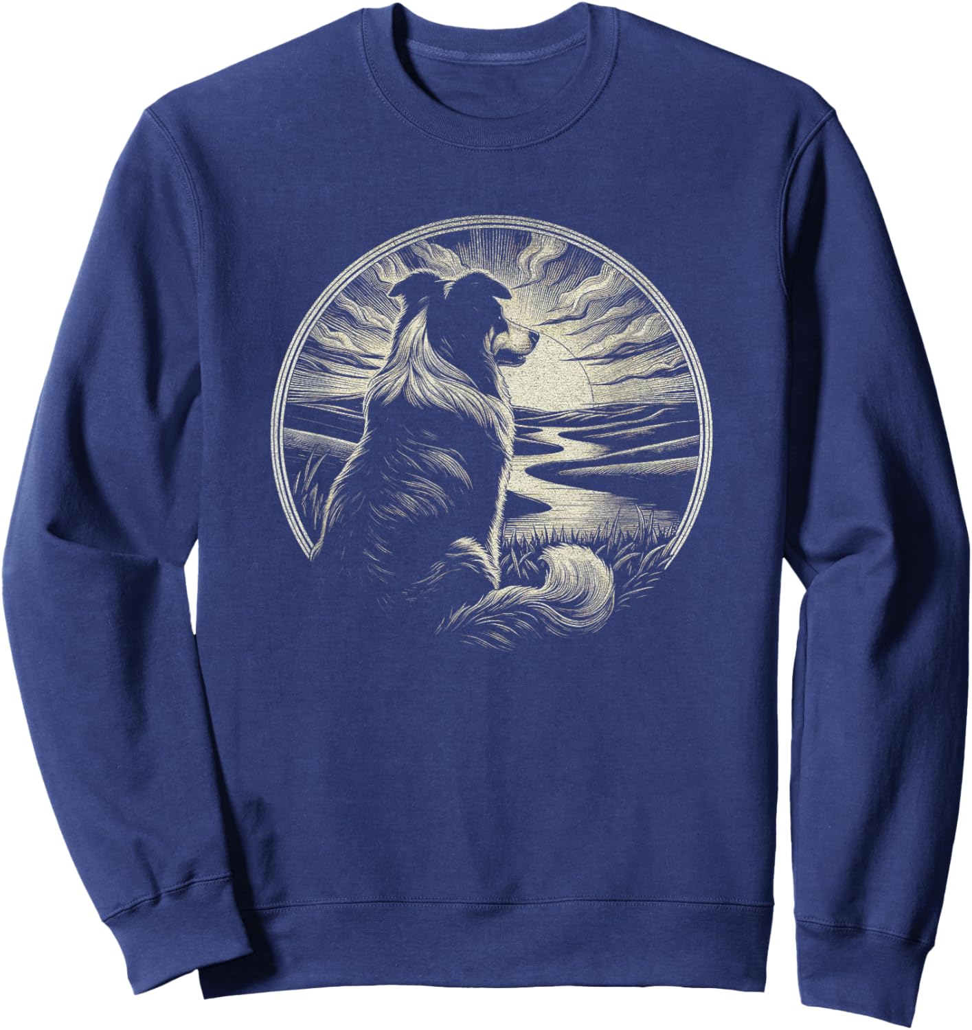Vintage Australian Shepherd Dog Retro Sunset Art Design Men Women Sweatshirt - Sweatshirt | Navy