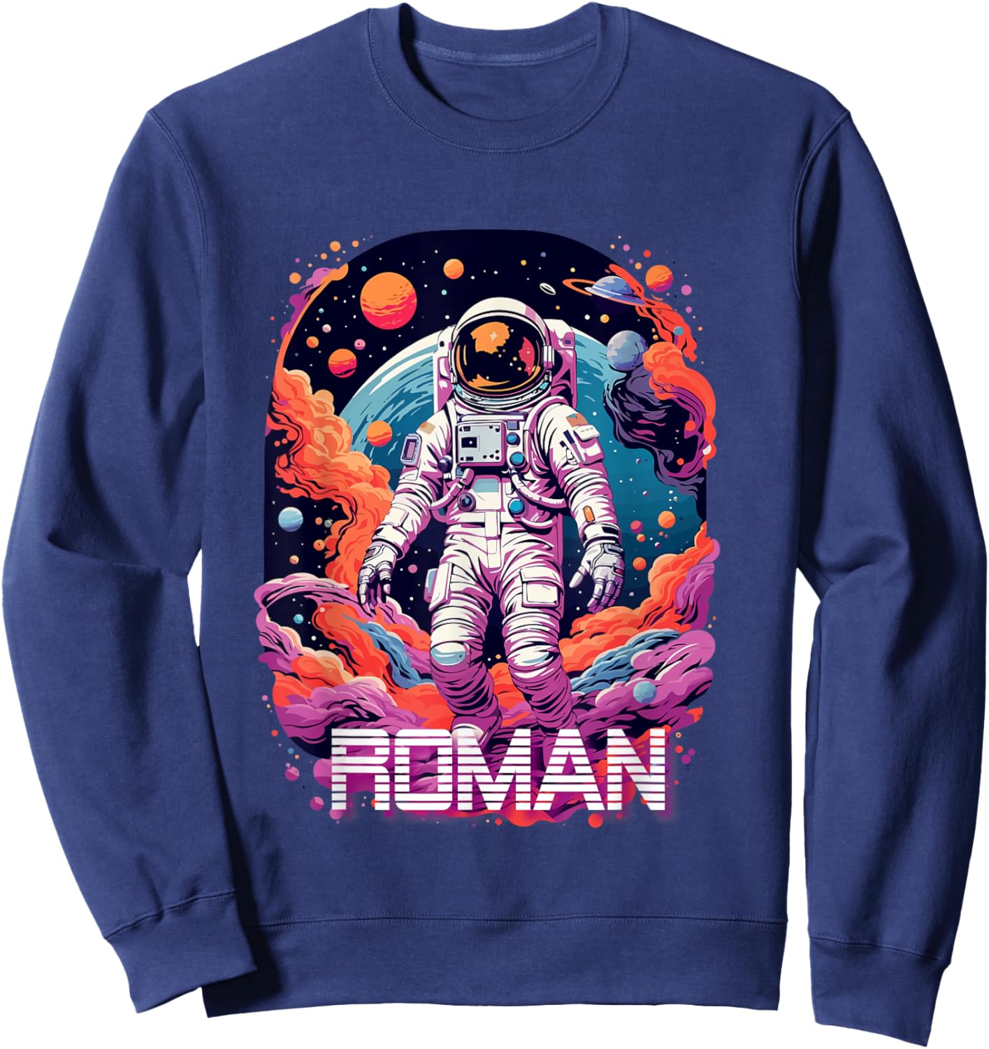 ROMAN - Cute Boy Name with cool Astronaut Sweatshirt - Sweatshirt | Navy