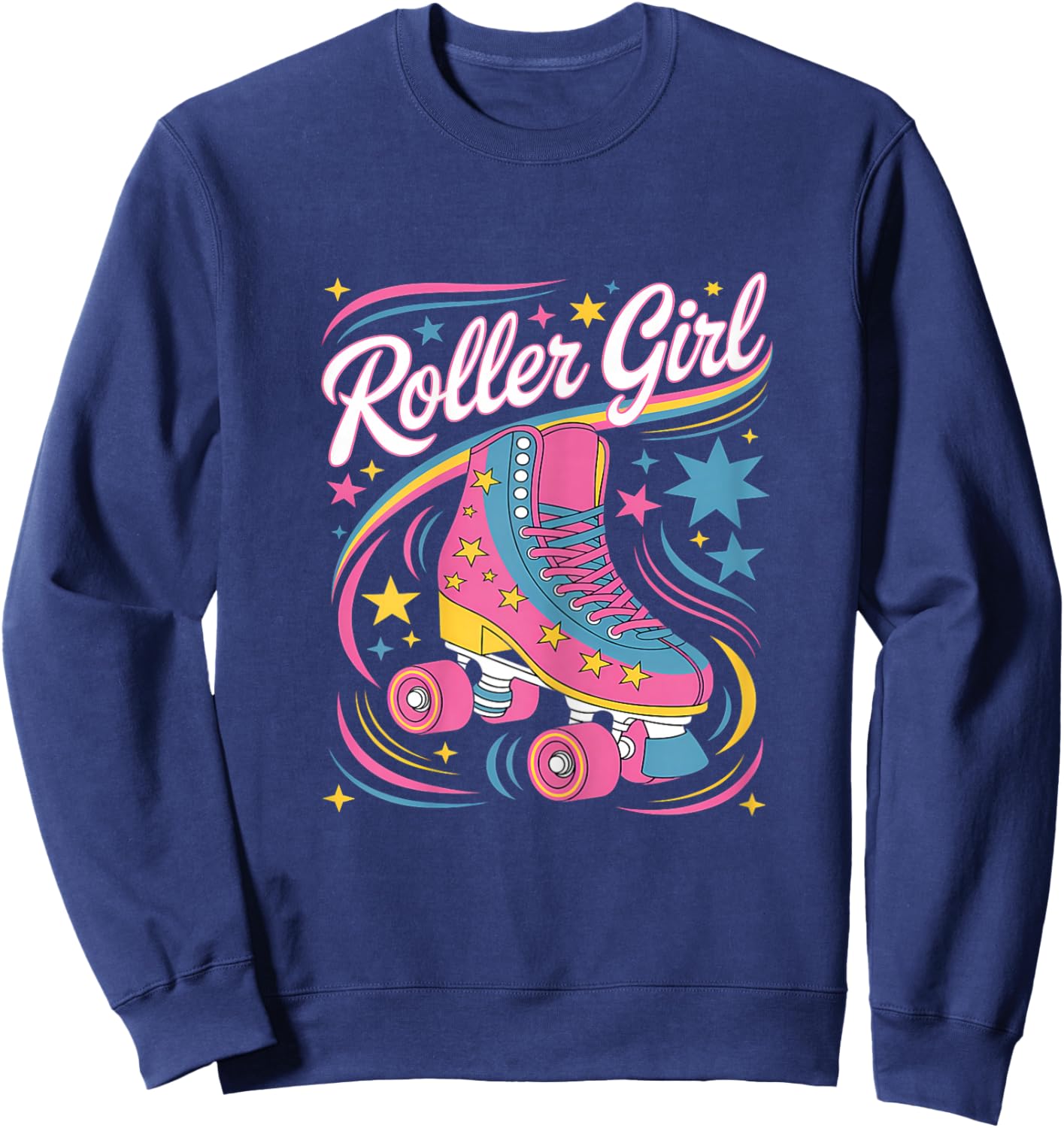 Roller Skating Girl 70s 80s Roller Skates 90s Roller Skater Sweatshirt - Sweatshirt | Navy