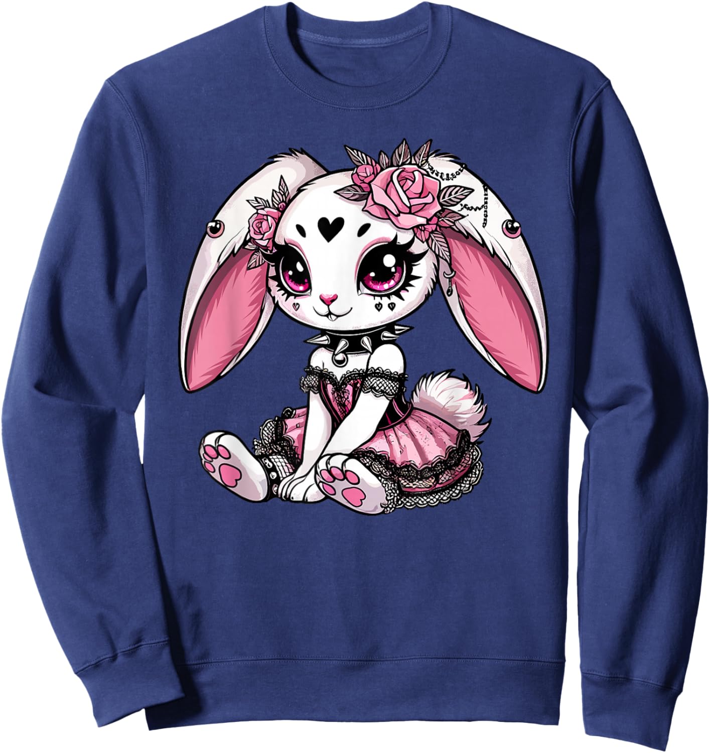 Gothic Bunny with Lace Corset and Roses Sweatshirt - Sweatshirt | Navy