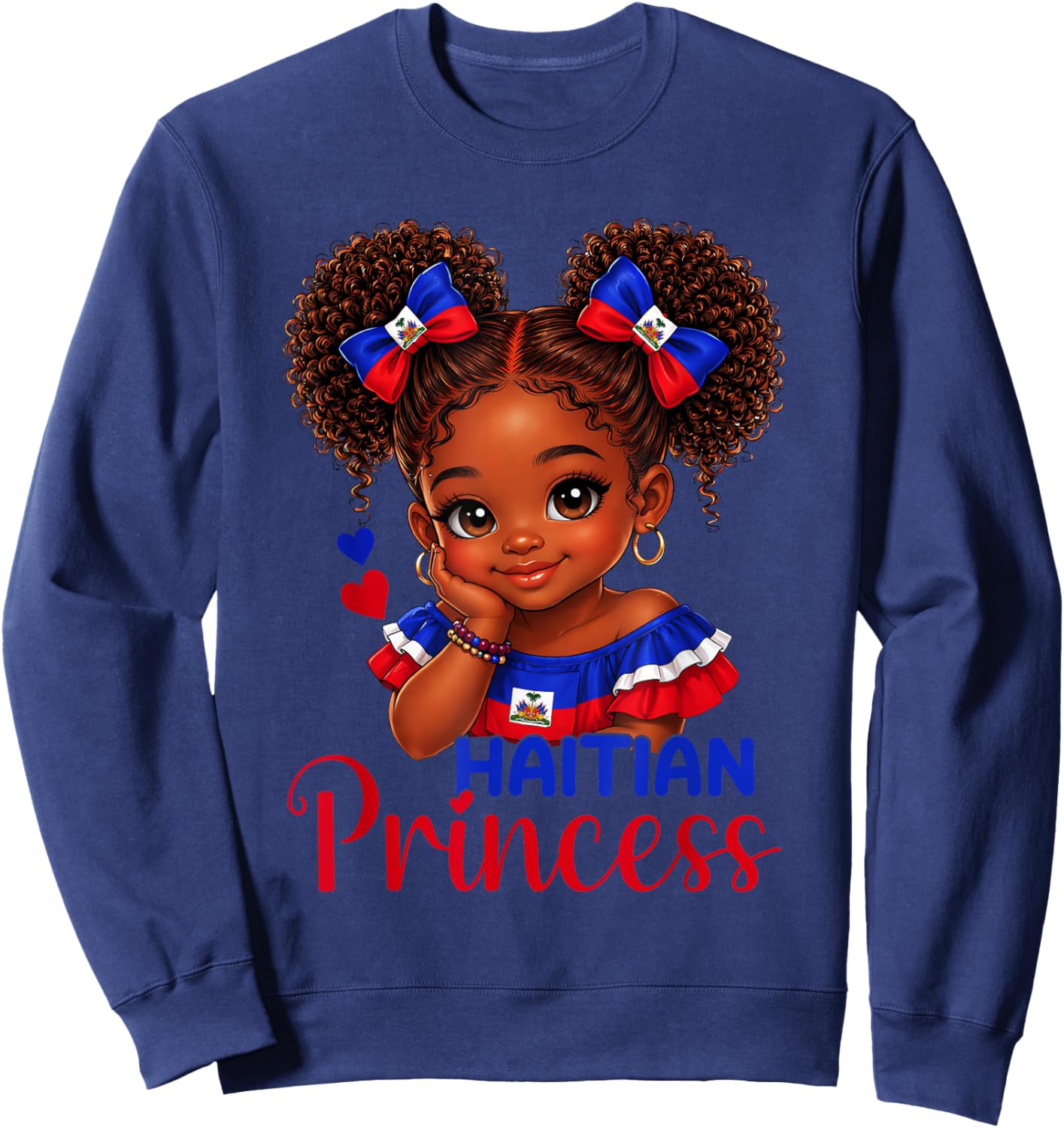 Haitian Princess Haiti Flag Melanin for Black Girls Kids Sweatshirt - Sweatshirt | Navy