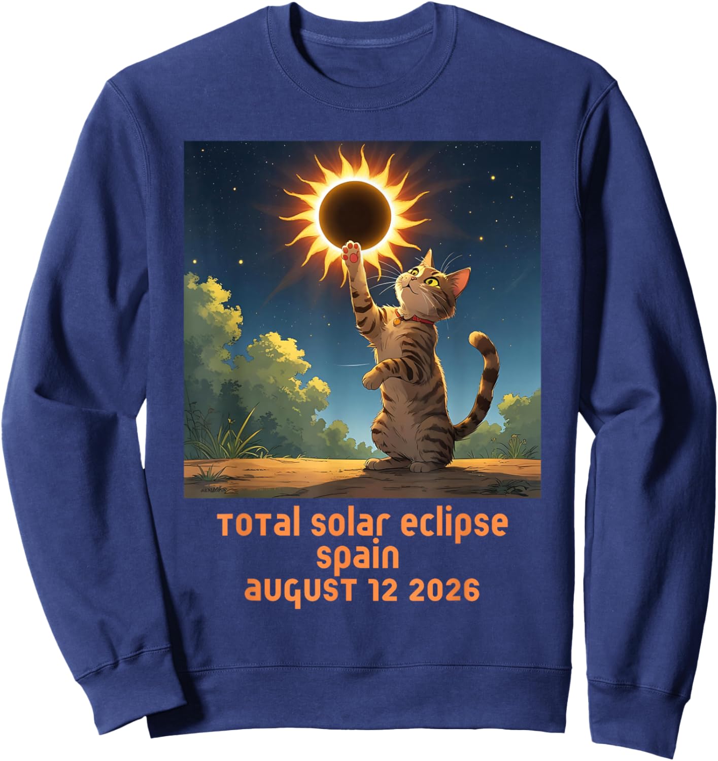 Total Solar Eclipse Cat Spain 2026 Sweatshirt - Sweatshirt | Navy