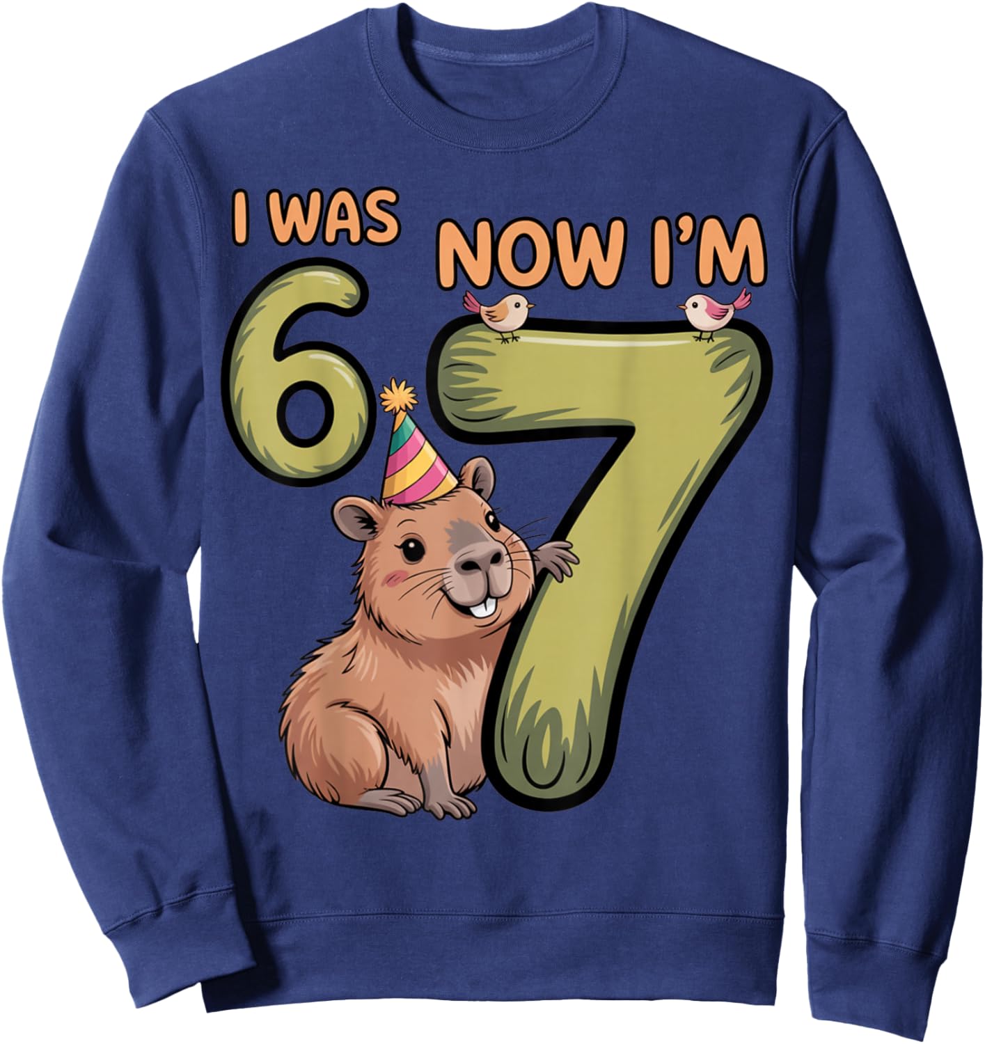 Birthday Girl Boy I was 6 Now I'm 7 Six Seven Capybara 67 Sweatshirt - Sweatshirt | Navy