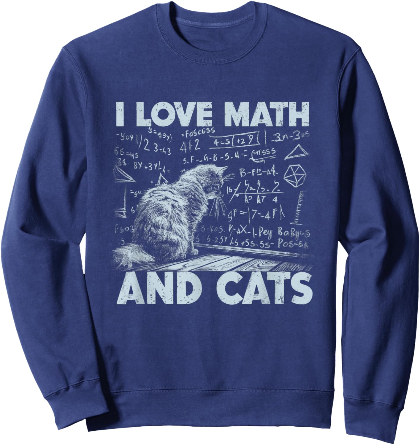 I Love Math And Cats Funny Cat Lover Science Teacher Student Sweatshirt - Sweatshirt | Navy