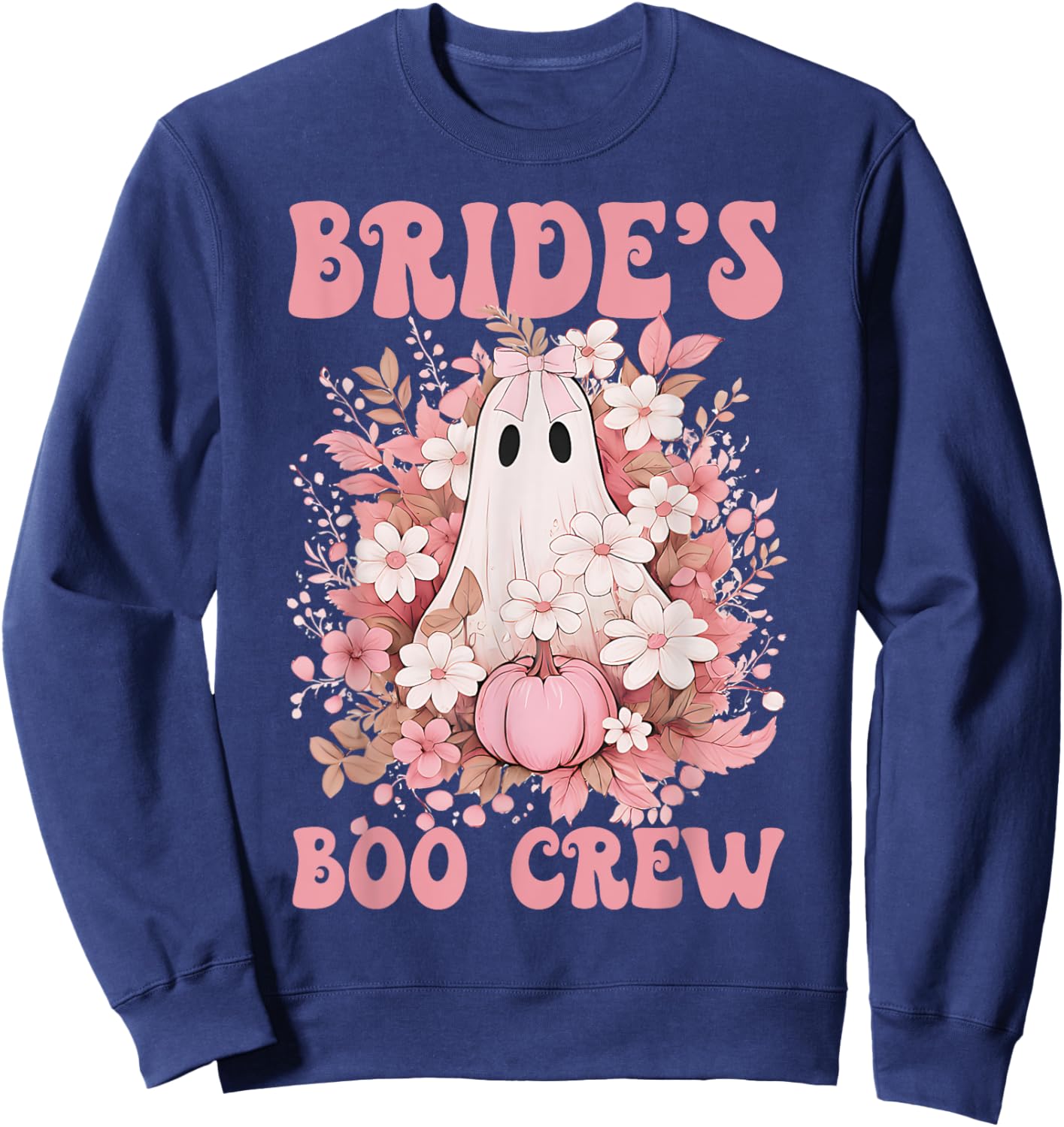 Bride's Boo Crew Cute Floral Ghost Halloween Bachelorette Sweatshirt - Sweatshirt | Navy