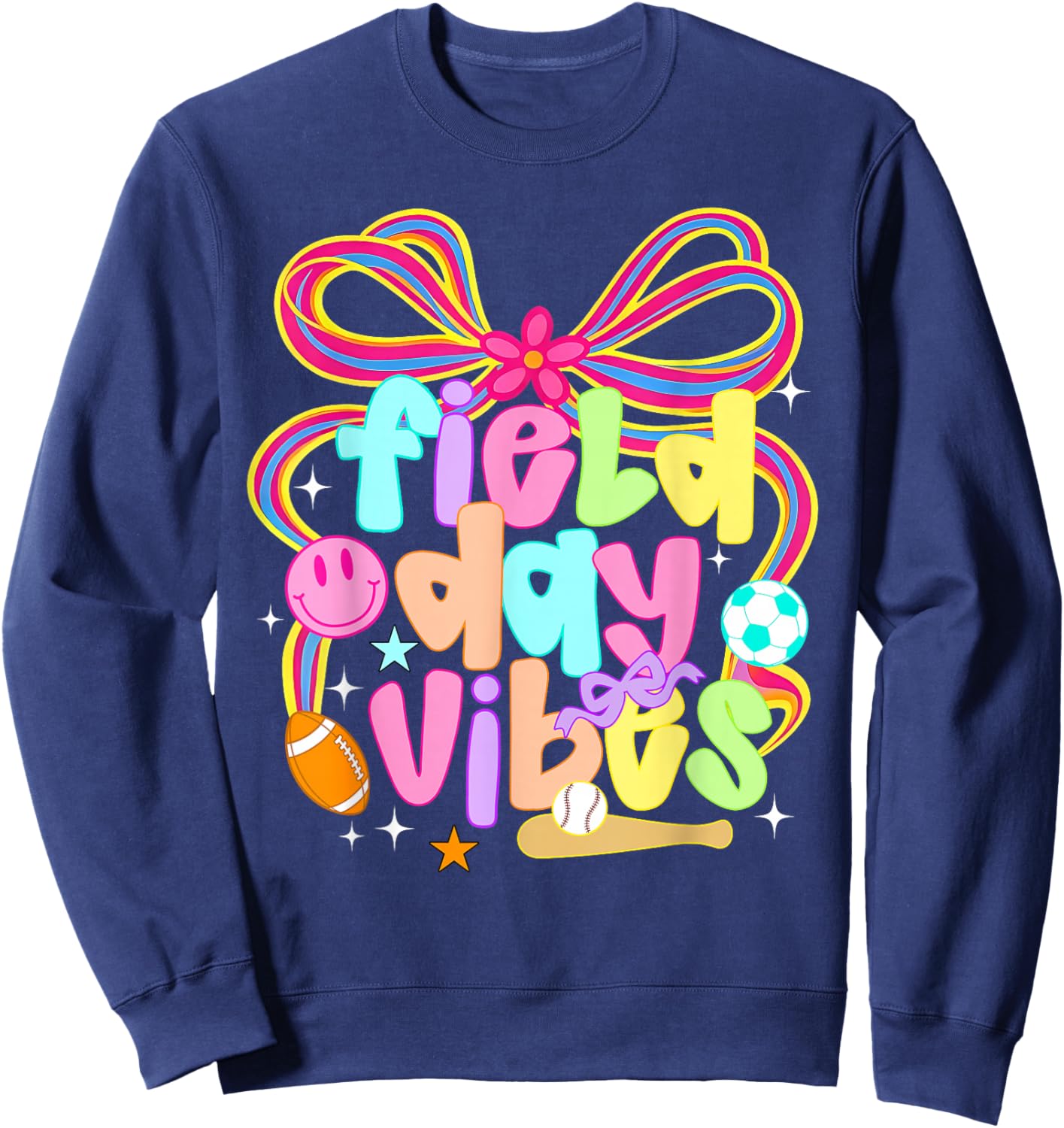 Field Day Vibes Coquette Bow Let The Games Begin Field Trip Sweatshirt - Sweatshirt | Navy