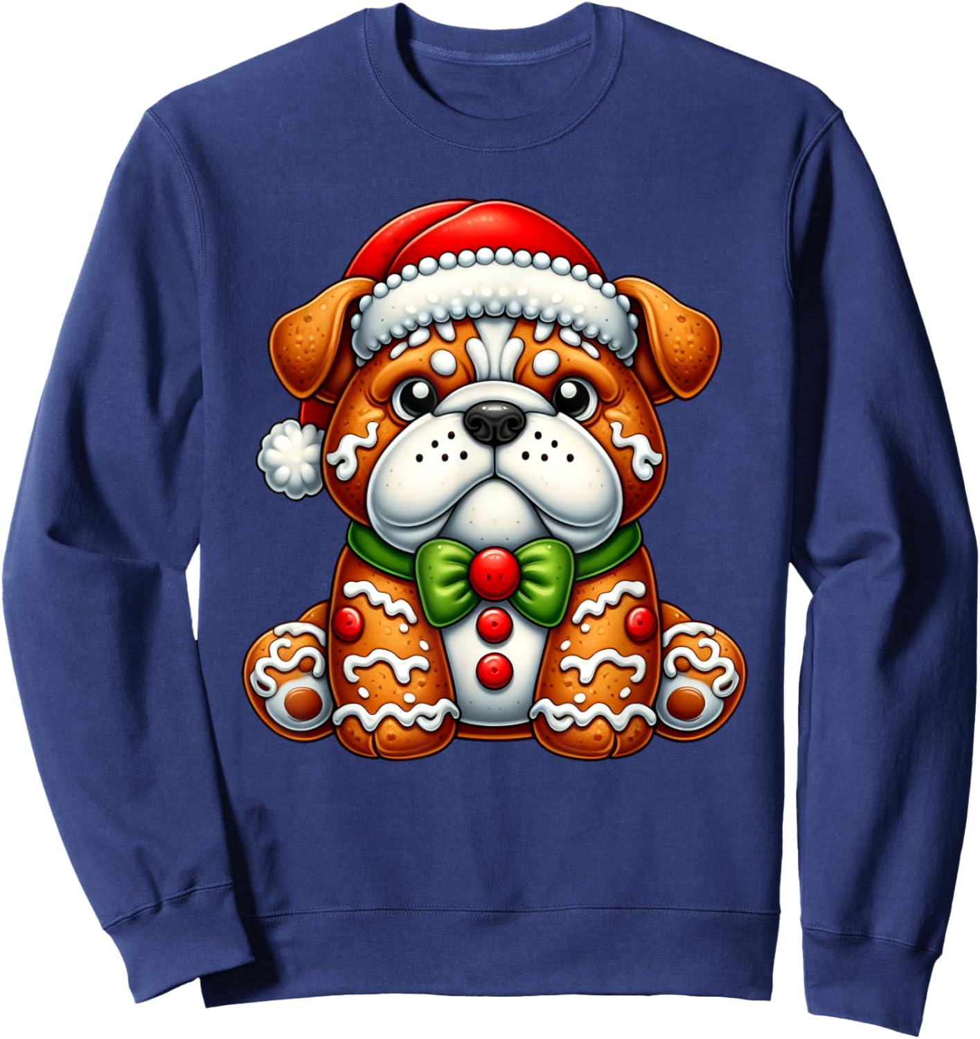 Gingerbread Man English Bulldog Christmas Kids Sweatshirt - Sweatshirt | Navy