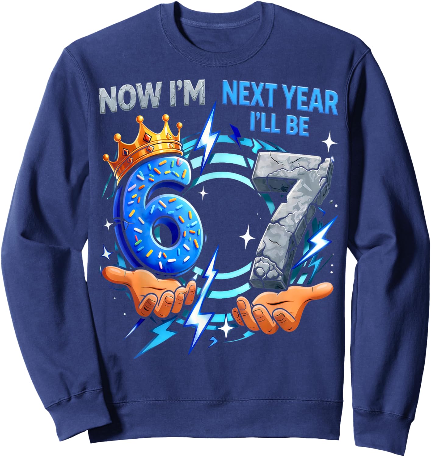 Now I'm 6 Next Year I'll be 7 Meme 67 6th Birthday Gifts Kid Sweatshirt - Sweatshirt | Navy