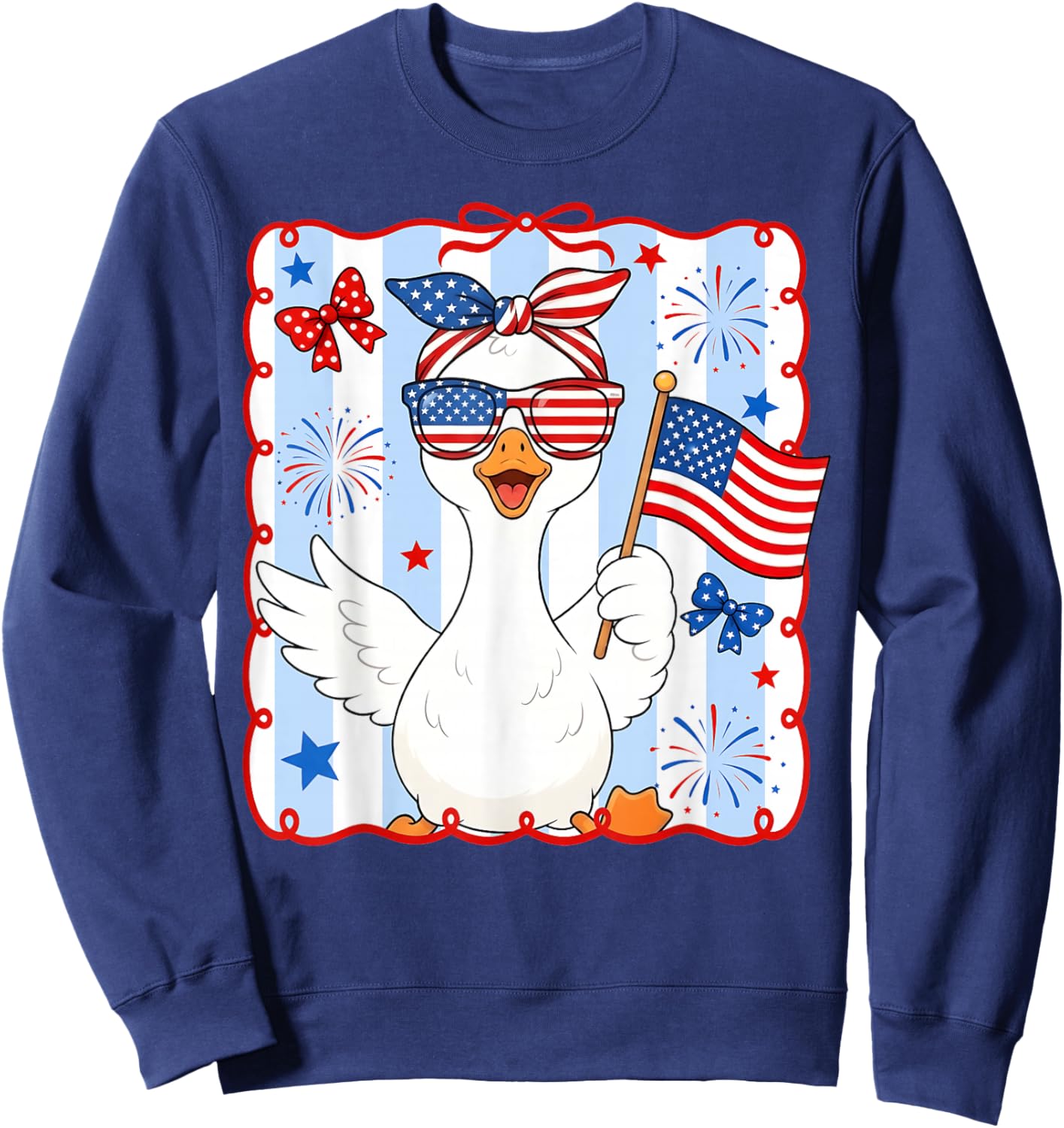 Funny Goose 4th of July American Flag Preppy Women Girl Sweatshirt - Sweatshirt | Navy