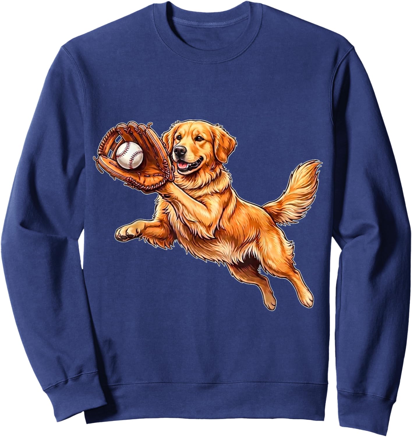 Funny Golden Retriever Baseball Cute Dog Catching Ball Art Sweatshirt - Sweatshirt | Navy