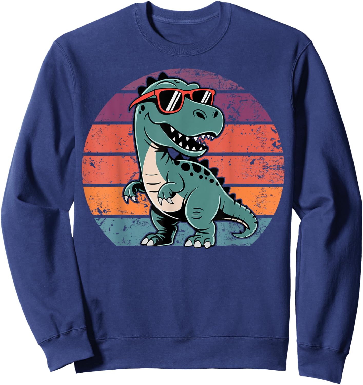 Retro Trex Dinosaur Dino Wearing Sunglasses Funny Graphic Sweatshirt - Sweatshirt | Navy