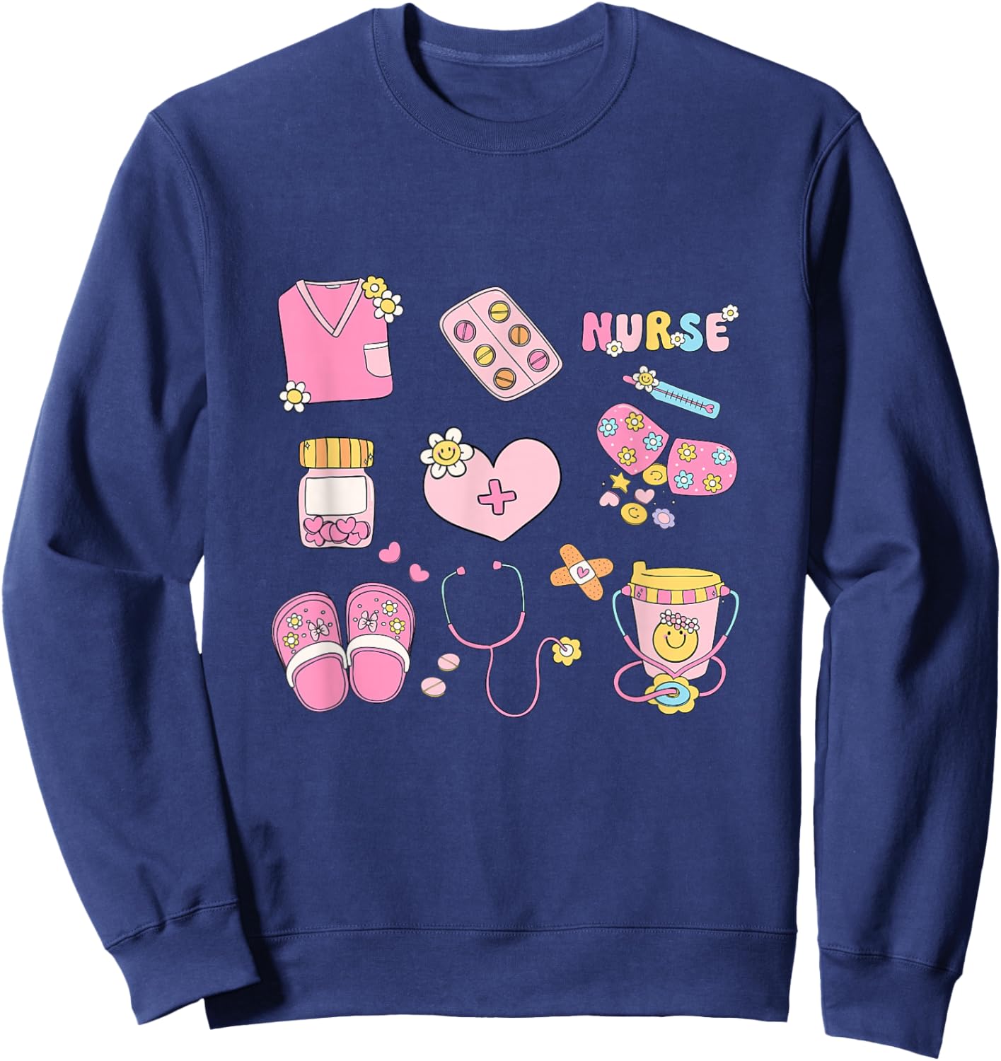Nursing Profession Doodles Co. Nurse Doodles Women Cute Nurse Life Graphics Sweatshirt - Sweatshirt | Navy