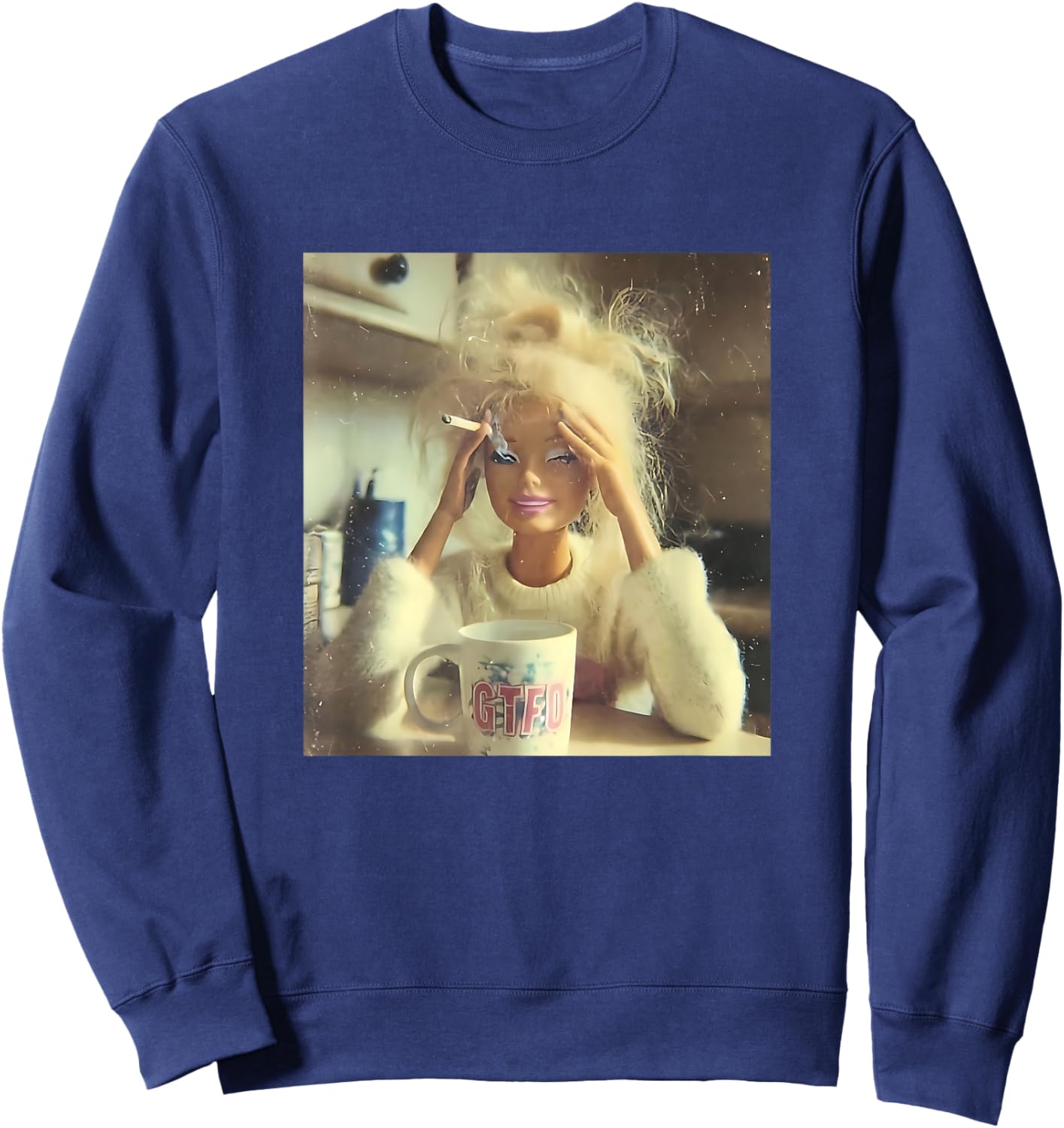 New Funny Doll Face Aged Meme Sweatshirt - Sweatshirt | Navy