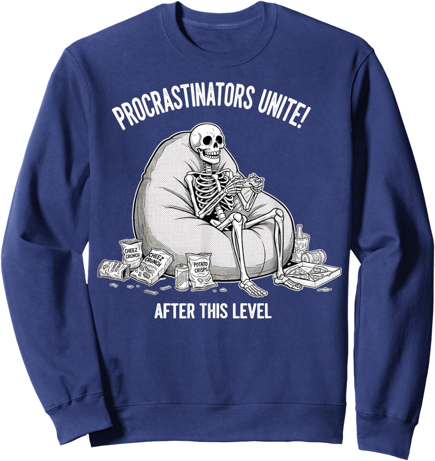 Procrastinators Unite Funny Skeleton Gaming Gamer Graphic Sweatshirt - Sweatshirt | Navy