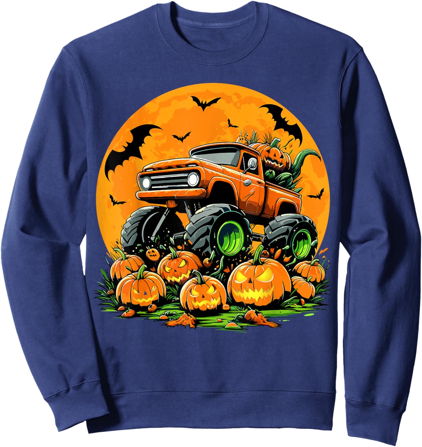 Kids Monster Truck Halloween Pumpkin Smasher Halloween Truck Sweatshirt - Sweatshirt | Navy
